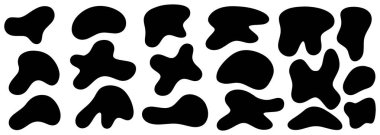 Organik leke, leke. Beyaz arka planda izole edilmiş rastgele organik geometrik yuvarlak desen. Rastgele leke, mürekkep lekesi. vektör illüstrasyonu.