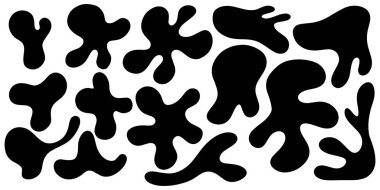 Organik leke, leke. Beyaz arka planda izole edilmiş rastgele organik geometrik yuvarlak desen. Rastgele leke, mürekkep lekesi. vektör illüstrasyonu.