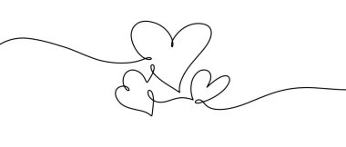 Elle çizilmiş Kalpler 'in çizim biçimi konsept tasarım için sürekli bir çizgi çizim vektörü çizimi çizimi.