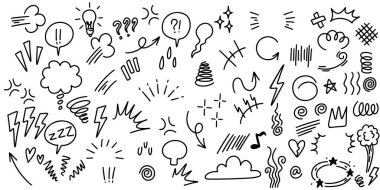 Beyaz arkaplanda izole edilmiş konsept tasarımı için El çizimi ifade işareti seti. vektör illüstrasyonu.