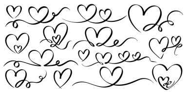 Kalp çizgisi sanatı seti, konsept tasarımı için kalp ikonu vektör illüstrasyonunun Doodle çizim tarzı.