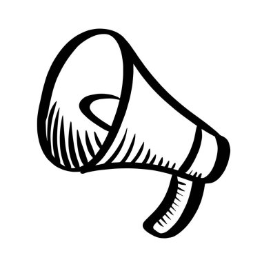 Bir hoparlör ya da megafon ikonunun el çizimi, iletişimi, duyuruları, pazarlamayı ve tanıtımı sembolize ediyor..