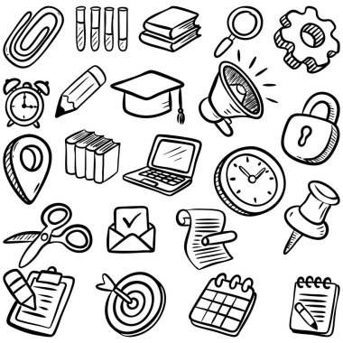 El Yazması Eğitim ve Ofis Karalama Simgeleri Ayarlandı