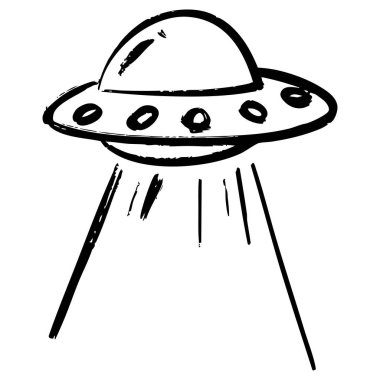 El Çizimi Siyah ve Beyaz UFO Çizimi Işık Işınla