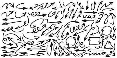 El çizilmiş vektör okları beyaz arkaplana karalama yapar. tasarım element vektör illüstrasyonu.