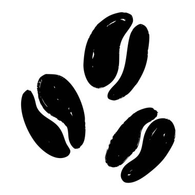 Beyaz arka planda izole edilmiş üç kahve çekirdekli minimalist siyah siluet. Kafe markalarında, kafe logolarında, ambalaj tasarımlarında, simgelerde veya dijital illüstrasyonlarda kullanmak için mükemmel.