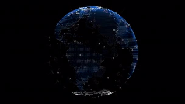 Digital Global Earth Hologram Hud Digital Technology Business Börsenhintergrund — Stockvideo