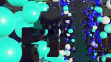 Colorful Flying Cubes, Sphere Geometric Abstract Background Loopable Animation. Video wallpaper.