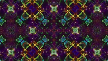 Etnik Motif Süslemeleri Kaleydoskop Arkaplanı. Parlak renkler ve hızlı animasyonlarla VJ projeksiyonları kulüplerde, diskolarda, partilerde, partilerde, partilerde, partilerde ve trans partilerinde ve trans olaylarında çok uygun.