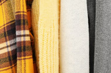 Concept of autumn clothes, autumn season wardrobe