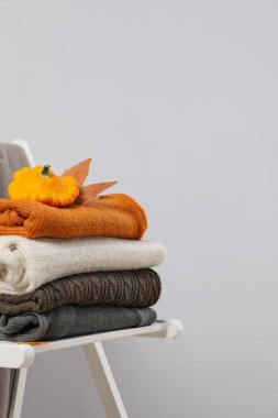 Concept of autumn clothes, autumn season wardrobe
