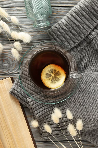 Hygge kavramı, sıcak ve rahat kompozisyon, üst görünüm