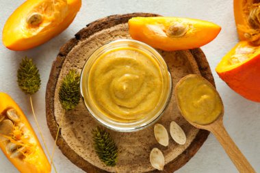 Farklı kozmetik ürünleri kavramı, Balkabağı kozmetik ürünleri, üst görünüm