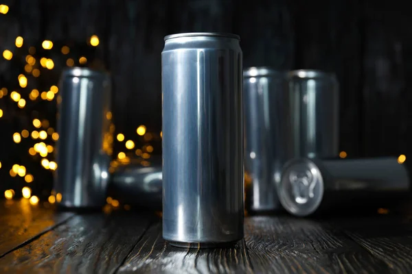 Concept Drink Blank Cans Space Label — Stock Photo, Image