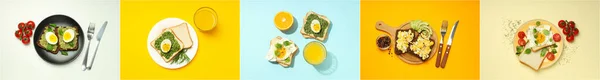 Collage Photos Tasty Breakfast Concept — Stock Photo, Image