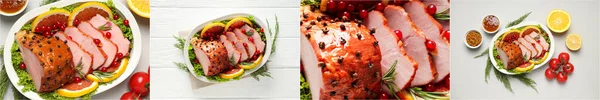 Collage Photos Pour Concept Nourriture Savoureuse Viande — Photo