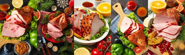Konsept için fotoğraf kolajı Lezzetli yemek - Et
