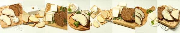 Collage Bilder För Smaklig Frukost Med Smörgåsar Koncept — Stockfoto