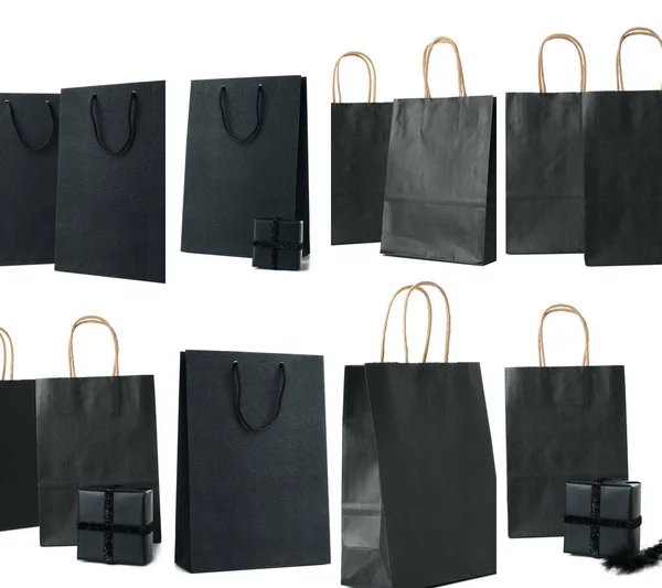 Set Tassen Voor Black Friday Concept Geïsoleerd Witte Achtergrond — Stockfoto