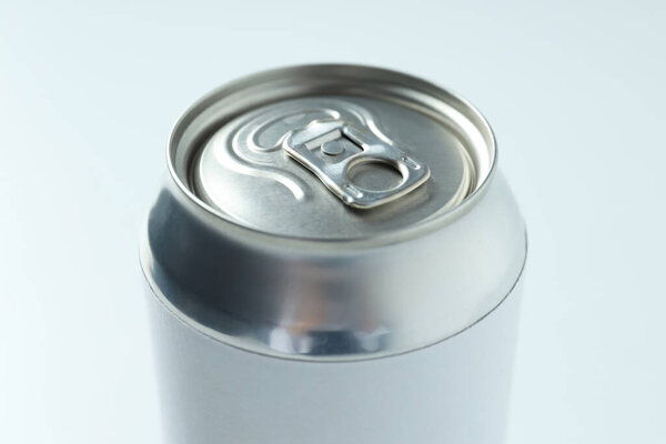 Concept of drink, blank can, close up