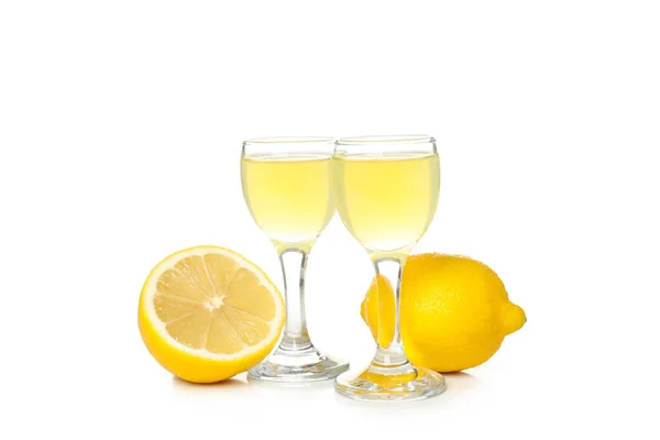 Limoncello Italienischer Zitronenlikör Isoliert Auf Weißem Hintergrund — Stockfoto