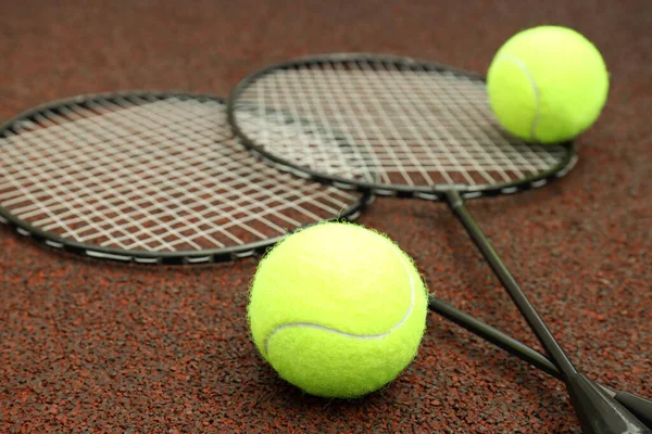 Badminton Rackets Tennis Balls Playground Rubber Coating — Stok fotoğraf