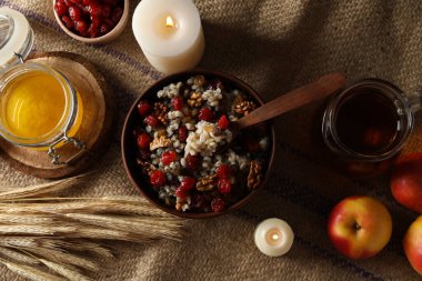 Concept of Orthodox Christmas food, Kutya, top view