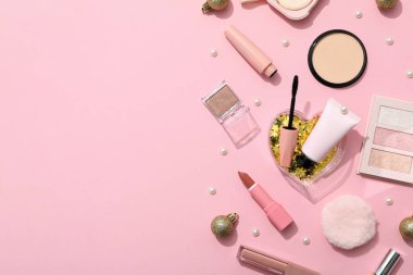 Kozmetik, kış kozmetik ürünleri kavramı, metin için alan