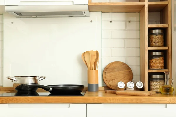 Wooden Natural Color Rack For Holding Potpan Lids In Kitchen Brown Tiles On  The Background Kitchen Organizer Interior Element Tool Concept Stock Photo  - Download Image Now - iStock
