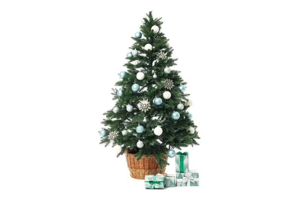 Έννοια Των Χριστουγέννων Χριστουγεννιάτικο Δέντρο Απομονώνονται Λευκό Φόντο — Φωτογραφία Αρχείου