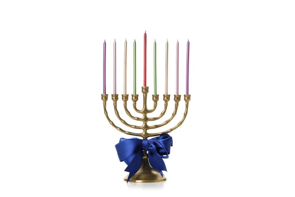 Concept Jewish Holiday Hanukkah Hanukkah Accessories Isolated White Background — Stock Photo, Image