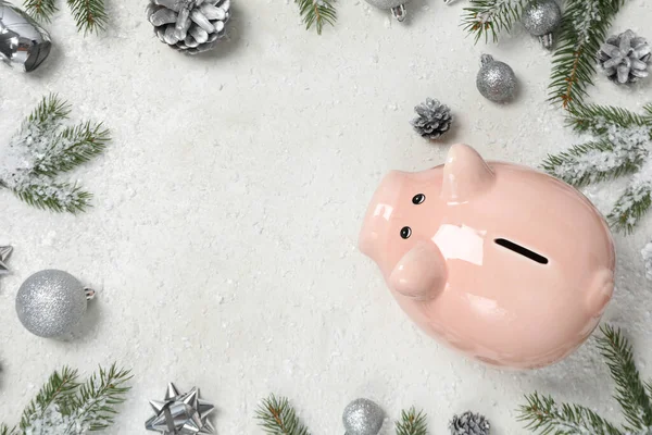 stock image Concept of Christmas finance with piggy bank, space for text