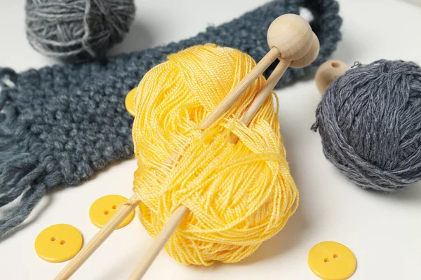 Concept Hobby Cozy Hobby Knitting Close — Stock Photo, Image