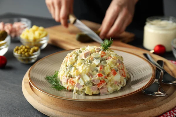 Concept of New year food, tasty Olivier salad