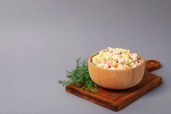 Concept of New year food, Olivier salad, space for text