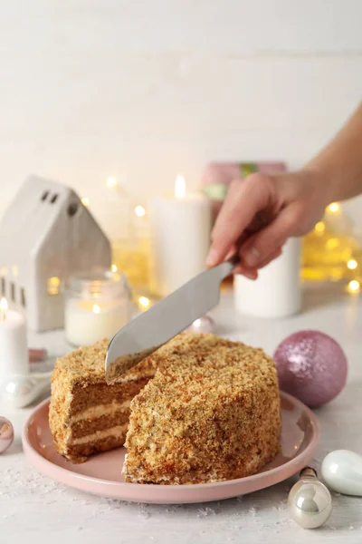 Concept Tasty Sweets Delicious Honey Cake — Stock Photo, Image