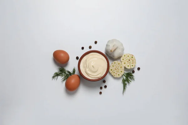 Concepto Salsa Huevo Mayonesa Vista Superior — Foto de Stock