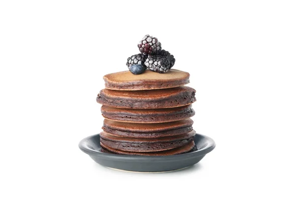 Konsep Makanan Manis Coklat Pancake Terisolasi Pada Latar Belakang Putih — Stok Foto