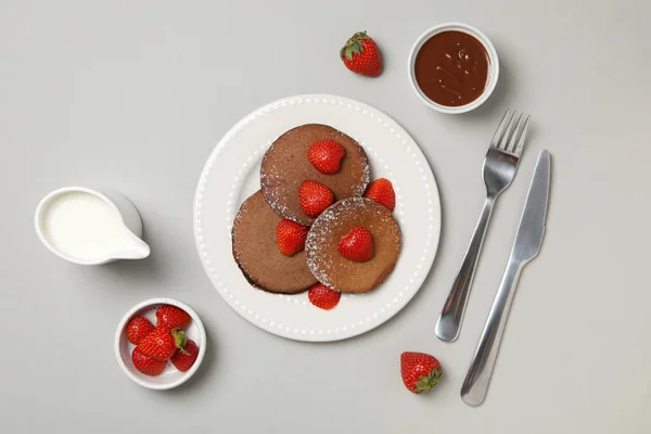 Konsep Makanan Manis Coklat Pancake Tampilan Atas — Stok Foto