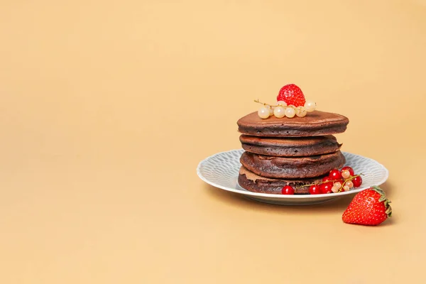 Concepto Comida Dulce Panqueques Chocolate Espacio Para Texto — Foto de Stock
