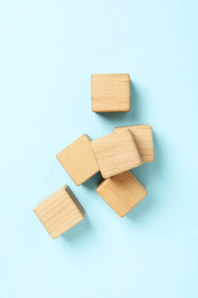 stock image Blank wooden cubes for different concepts, top view