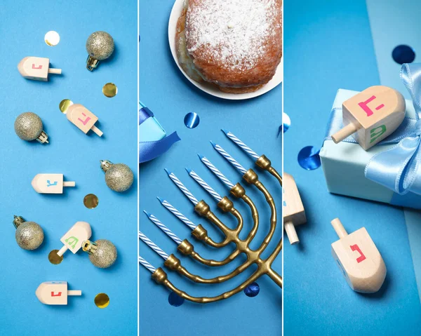 stock image Collage of photos for Hanukkah holiday concept