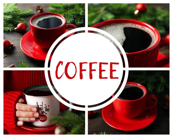 Collage of photos for New Year coffee concept