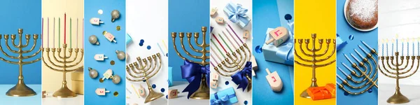 Collage Fotos Para Concepto Vacaciones Hanukkah — Foto de Stock