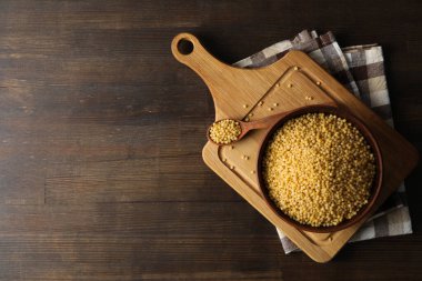 Concept of cooking, uncooked ptitim, space for text