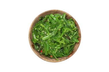 Japon mutfağı kavramı, Chuka salatası, beyaz arka planda izole edilmiş.