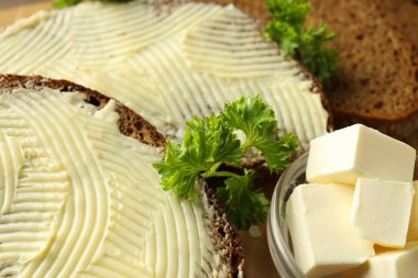 Concept of breakfast, eat food with butter