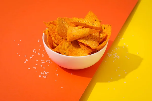 Concept of tasty snacks, tasty corn chips