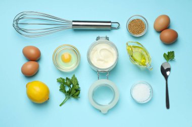 Sos kavramı, mayonez sosu, üst manzara.