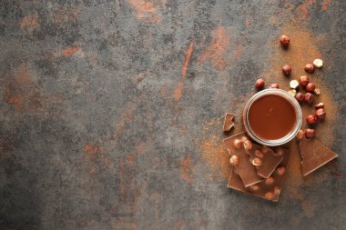 Concept of sweet food, chocolate cream, space for text